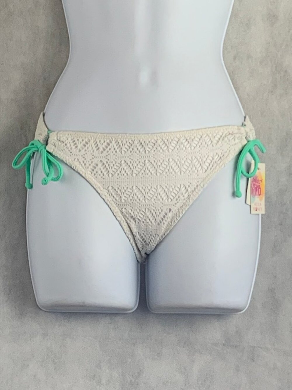 Hula Honey Juniors Side Tie Hipster Bikini Swim Bottom, White Green, XS
